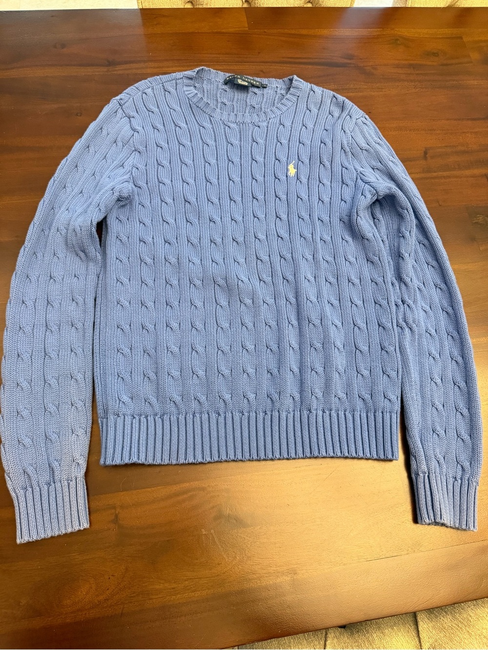 Vtg Ralph Lauren Blue Cotton Cable-Knit Crewneck Sweater - Picture 2 of 4